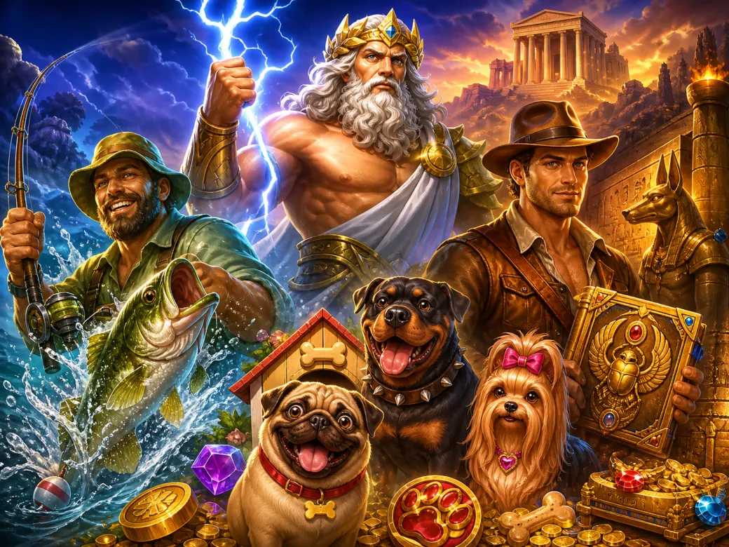Polish slot game art featuring mythical characters and vibrant adventure worlds